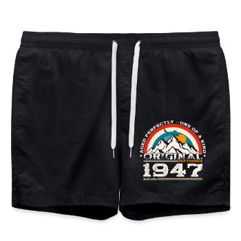 77th Birthday Original September 47 Born 1947 - Swim Trunks - black - Front - AI Model Male 185 light (185cm)