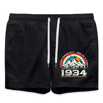 90. Geburtstag Vintage Dezember 1934 Jahrgang 1934 - Badeshorts - Schwarz - Vorne - AI Model Male 185 light (185cm)