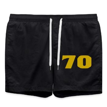 70. 70 JAHRE. 70-JÄHRIGES JUBILÄUM. 70-JÄHRIGES JUBILÄUM. - Badeshorts - Schwarz - Vorne - AI Model Male 185 light (185cm)