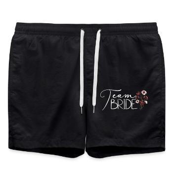 Team Braut weiß, Zukünftige, Hochzeit, JGA - Badeshorts - Schwarz - Vorne - AI Model Male 185 light (185cm)