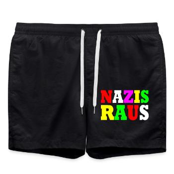 Nazis raus - Badeshorts - Schwarz - Vorne - AI Model Male 185 light (185cm)