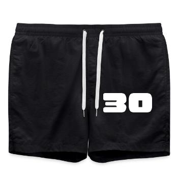 30. 30 YEARS. 30TH ANNIVERSARY. BIRTHDAY 30 YEARS. - Swim Trunks - black - Front - AI Model Male 185 light (185cm)