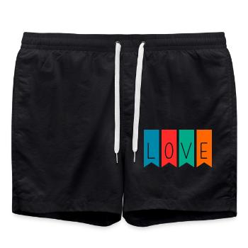 LOVE. COUPLE. JUST MARRIED. Bachelorette party. VALENTINE'S DAY - Swim Trunks - black - Front - AI Model Male 185 light (185cm)