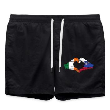 Irlande Slovénie Drapeau Aiguilles Coeur Forme D’occasion - Short de bain - noir - Devant - AI Model Male 185 light (185cm)
