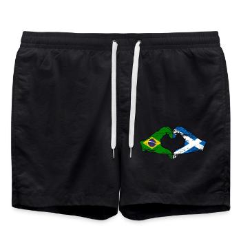 Brésil Ecosse drapeau mains forme de coeur utilisé - Short de bain - noir - Devant - AI Model Male 185 light (185cm)