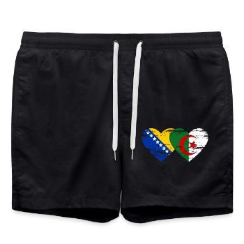 Bosnie Algérie drapeau coeur utilisé - Short de bain - noir - Devant - AI Model Male 185 light (185cm)