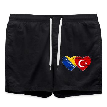 Bosnien Türkei Flagge Herz used - Badeshorts - Schwarz - Vorne - AI Model Male 185 light (185cm)