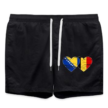 Bosnien Belgien Flagge Herz used - Badeshorts - Schwarz - Vorne - AI Model Male 185 light (185cm)