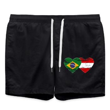 Brazil Austria Flag Heart Used - Swim Trunks - black - Front - AI Model Male 185 light (185cm)
