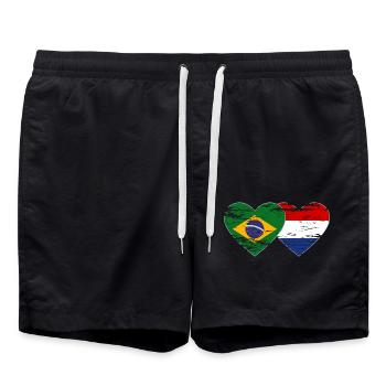 Brazil Holland Flag Heart Used - Swim Trunks - black - Front - AI Model Male 185 light (185cm)