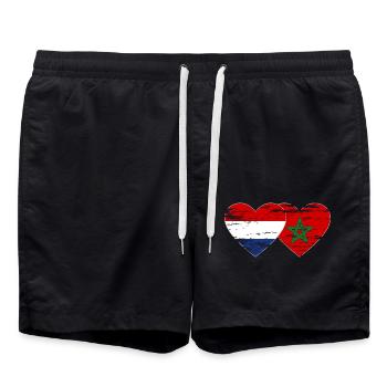 Hollande Maroc drapeau coeur utilisé - Short de bain - noir - Devant - AI Model Male 185 light (185cm)