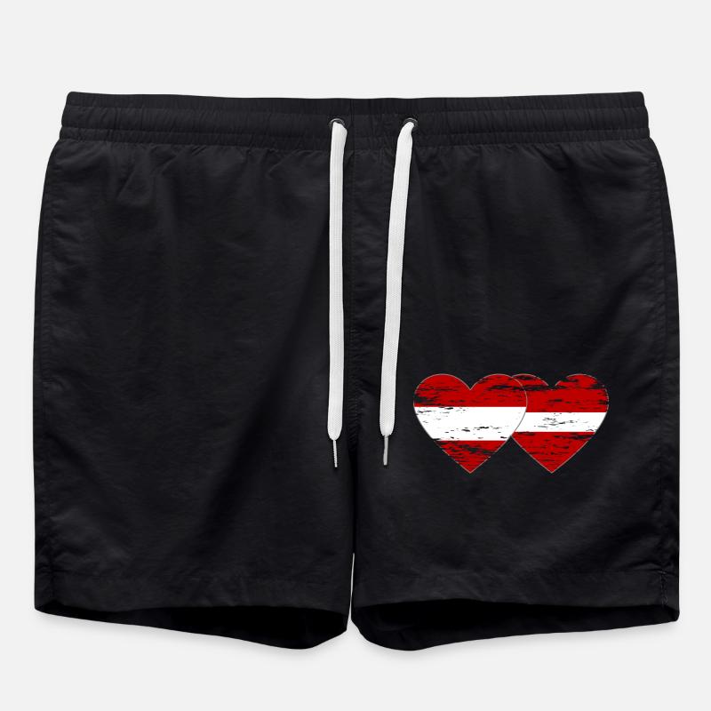 Austria Latvia Flag Heart Used - Swim Trunks - black