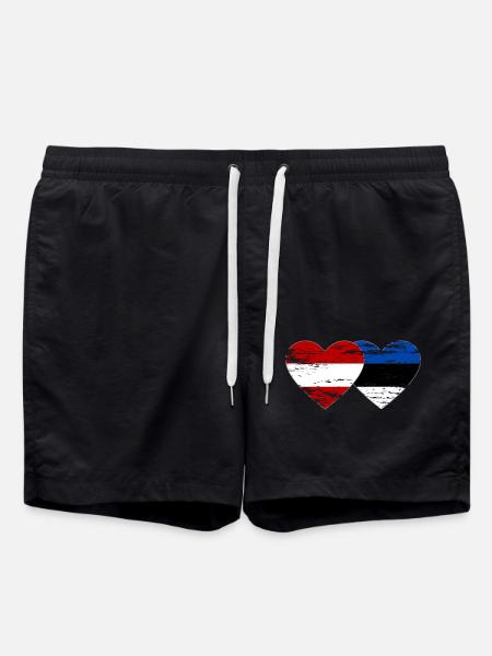 Austria Estonia Flag Heart Used - Swim Trunks - black