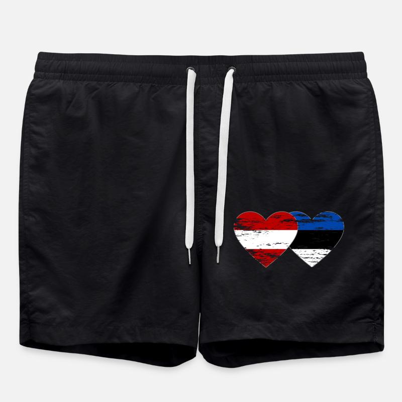Autriche Estonie drapeau coeur utilisé - Short de bain - noir
