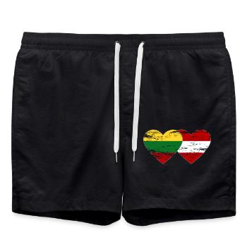Lithuania Austria Flag Heart Used - Swim Trunks - black - Front - AI Model Male 185 light (185cm)
