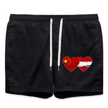 China Austria Flag Heart Used - Swim Trunks - black - Front - AI Model Male 185 light (185cm)
