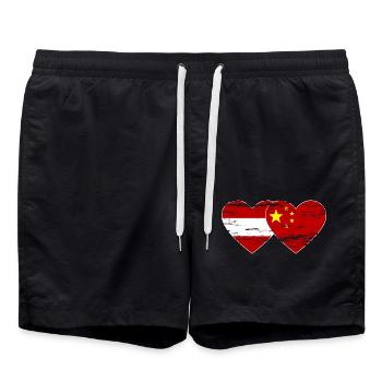 Austria China Flag Heart Used - Swim Trunks - black - Front - AI Model Male 185 light (185cm)