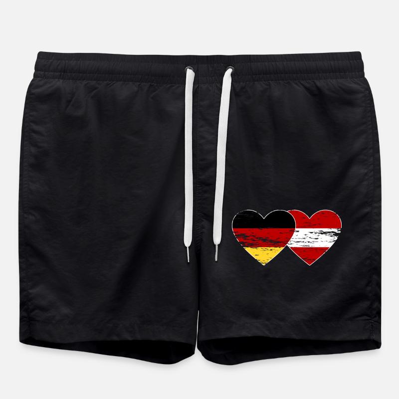 Germany Austria Flag Heart Used - Swim Trunks - black