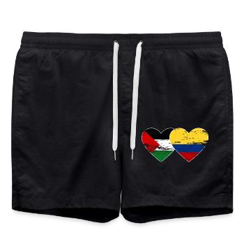 Palestine Colombia flag heart used - Swim Trunks - black - Front - AI Model Male 185 light (185cm)