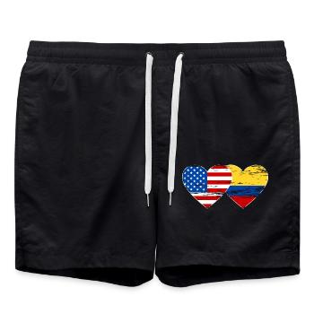 USA Colombia Flag Heart Used - Swim Trunks - black - Front - AI Model Male 185 light (185cm)
