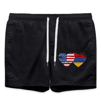 USA Armenia Flag Heart Used - Swim Trunks - black - Front - AI Model Male 185 light (185cm)