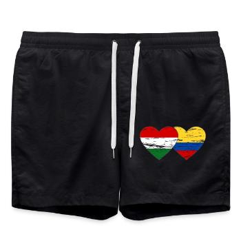 Ungarn Kolumbien Flagge Herz used - Badeshorts - Schwarz - Vorne - AI Model Male 185 light (185cm)