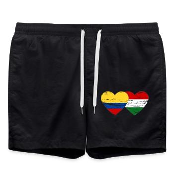 Kolumbien Ungarn Flagge Herz used - Badeshorts - Schwarz - Vorne - AI Model Male 185 light (185cm)