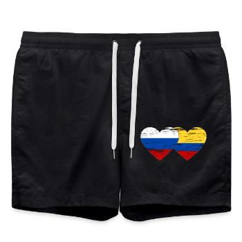 Russia Colombia Flag Heart Used - Swim Trunks - black - Front - AI Model Male 185 light (185cm)