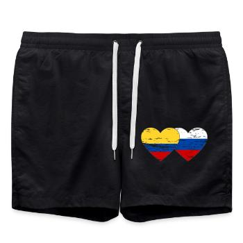 Kolumbien Russland Flagge Herz used - Badeshorts - Schwarz - Vorne - AI Model Male 185 light (185cm)