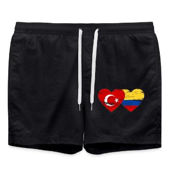 Turkey Colombia Flag Heart Used - Swim Trunks - black - Front - AI Model Male 185 light (185cm)
