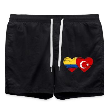 Colombie Turquie drapeau coeur utilisé - Short de bain - noir - Devant - AI Model Male 185 light (185cm)