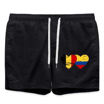 Belgium Colombia flag heart used - Swim Trunks - black - Front - AI Model Male 185 light (185cm)