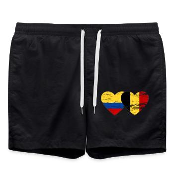 Kolumbien Belgien Flagge Herz used - Badeshorts - Schwarz - Vorne - AI Model Male 185 light (185cm)