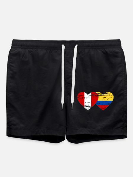 Pérou Colombie drapeau coeur utilisé - Short de bain - noir