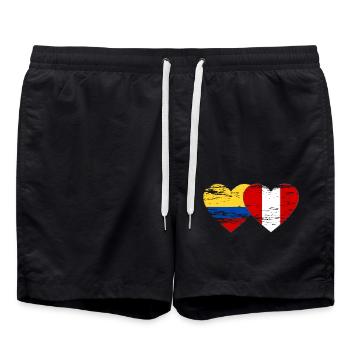 Kolumbien Peru Flagge Herz used - Badeshorts - Schwarz - Vorne - AI Model Male 185 light (185cm)
