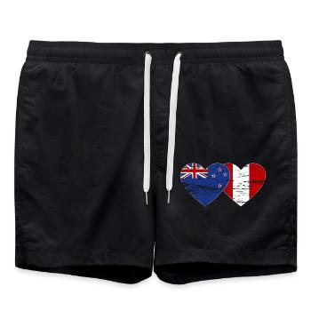 Neuseeland Peru Flagge Herz used - Badeshorts - Schwarz - Vorne - AI Model Male 185 light (185cm)