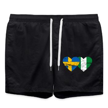 Suède Nigeria drapeau coeur utilisé - Short de bain - noir - Devant - AI Model Male 185 light (185cm)