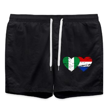 Nigeria Holland Flagge Herz - Badeshorts - Schwarz - Vorne - AI Model Male 185 light (185cm)