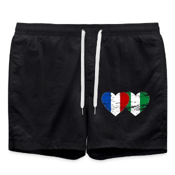 France Nigeria Drapeau Coeur Utilisé - Short de bain - noir - Devant - AI Model Male 185 light (185cm)