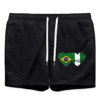 Drapeau du Brésil et du Nigeria coeur utilisé - Short de bain - noir - Devant - AI Model Male 185 light (185cm)