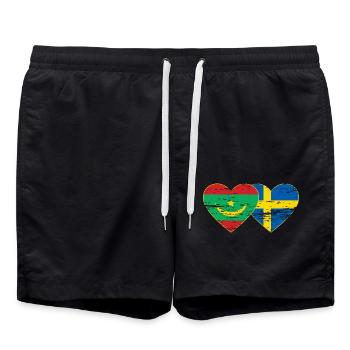 Mauritanie Suède Drapeau Coeur utilisé - Short de bain - noir - Devant - AI Model Male 185 light (185cm)