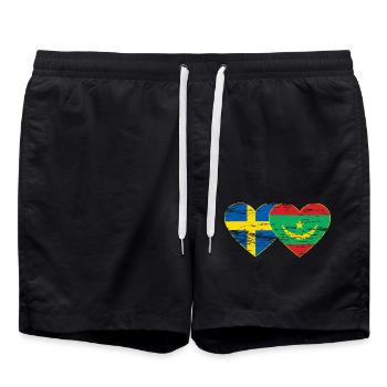 Suède Mauritanie Drapeau Coeur Utilisé - Short de bain - noir - Devant - AI Model Male 185 light (185cm)
