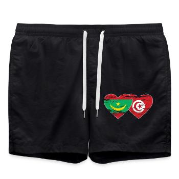 Mauritanie Tunisie drapeau coeur utilisé - Short de bain - noir - Devant - AI Model Male 185 light (185cm)