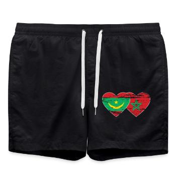 Mauritanie Maroc Drapeau Coeur utilisé - Short de bain - noir - Devant - AI Model Male 185 light (185cm)