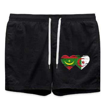 Algérie Mauritanie Drapeau Coeur utilisé - Short de bain - noir - Devant - AI Model Male 185 light (185cm)