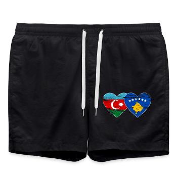 Azerbaijan Kosovo flag heart used - Swim Trunks - black - Front - AI Model Male 185 light (185cm)