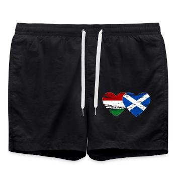 Ungarn Schottland Flagge Herz used - Badeshorts - Schwarz - Vorne - AI Model Male 185 light (185cm)