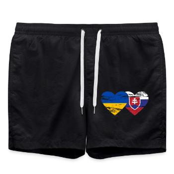 Ukraine Slovakia Flag Heart used - Swim Trunks - black - Front - AI Model Male 185 light (185cm)