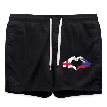 England Slovenia flag hands heart shape used - Swim Trunks - black - Front - AI Model Male 185 light (185cm)