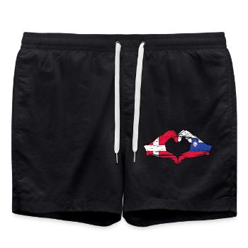 Denmark Slovenia flag hands heart shape used - Swim Trunks - black - Front - AI Model Male 185 light (185cm)